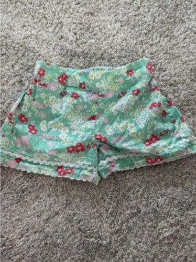 bella bliss Mint Green Floral Girls' Shorts with Pink & Red Flowers